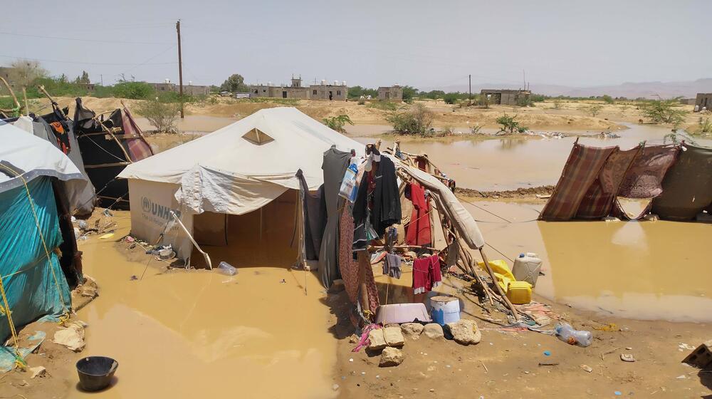 Tents in a flooded area.