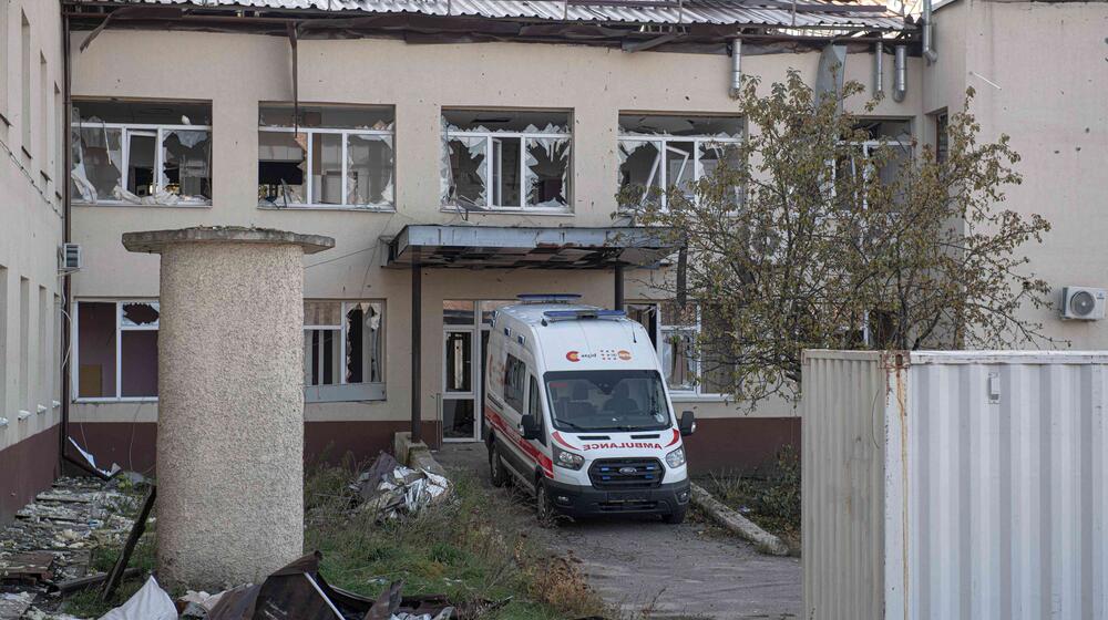 A damaged residential building.