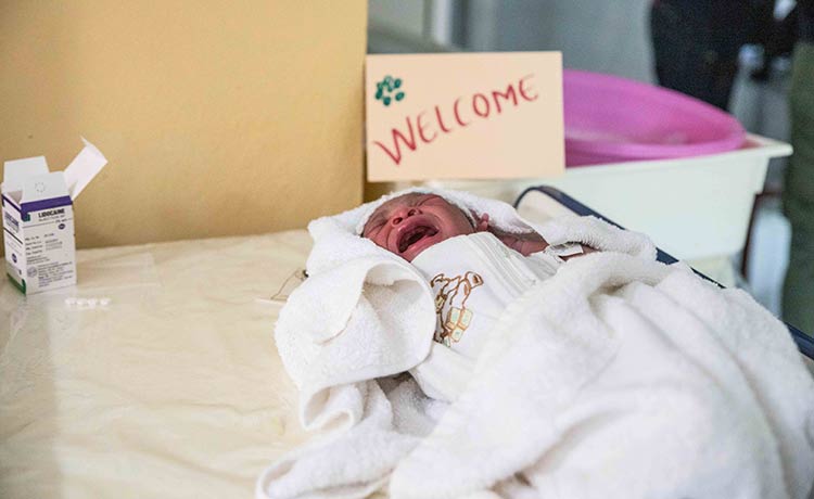 A newborn delivered at Saint-Antoine Jeremie Hospital.