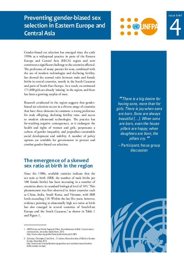 Preventing Gender-biased Sex Selection in Eastern Europe and Central Asia