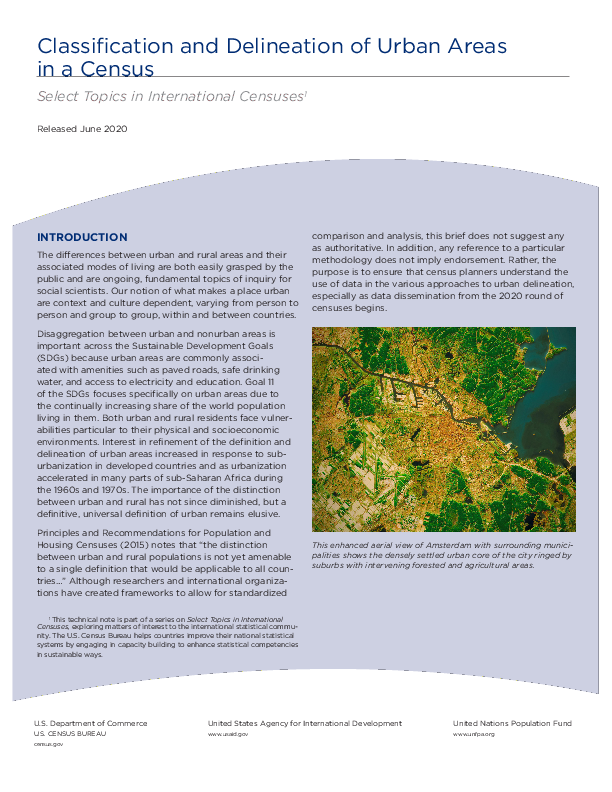 Classification and Delineation of Urban Areas in a Census