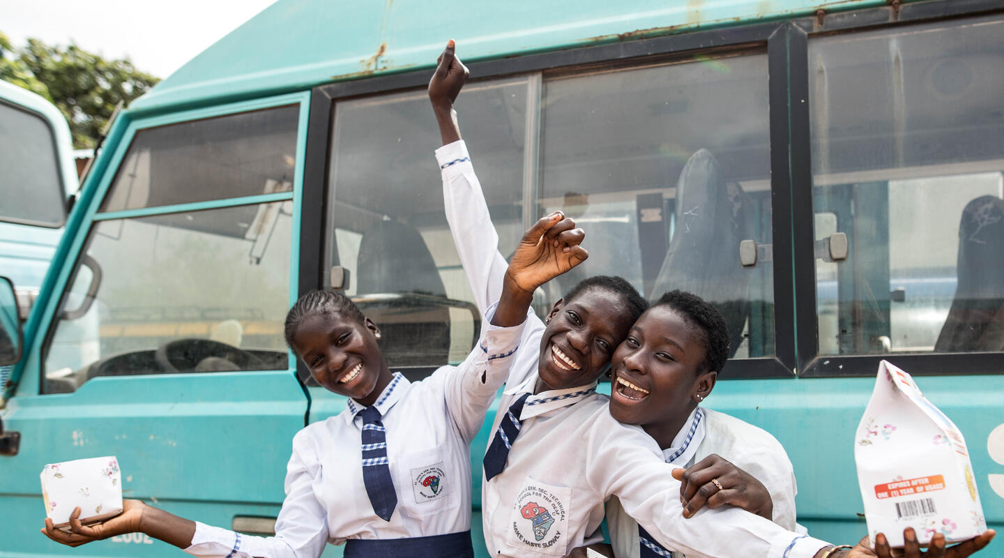 No one left behind: Students at St. John’s School for the Deaf in The Gambia benefit from the distribution of reusable sanitary pads.