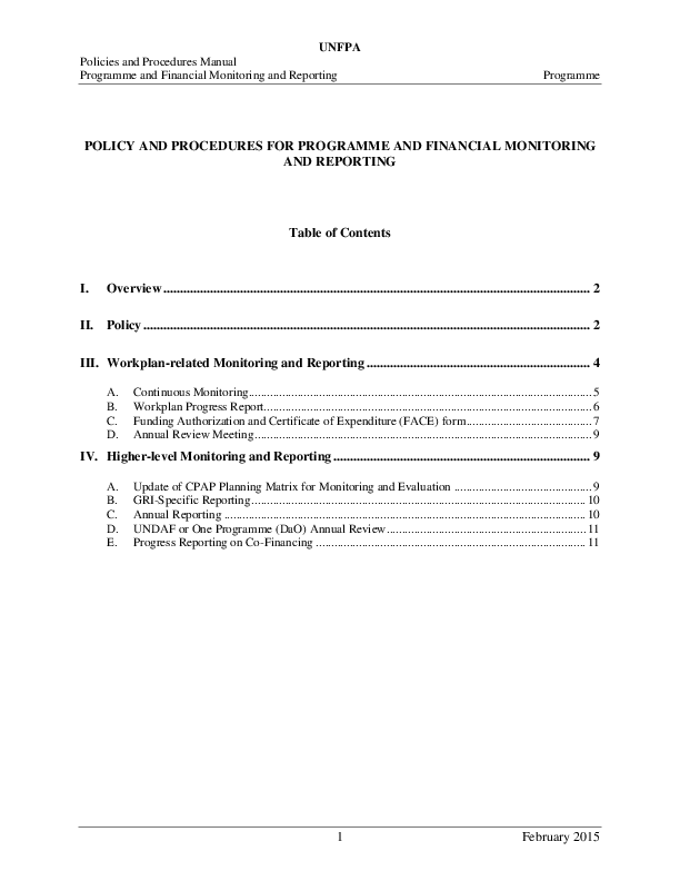 Programme and Financial Monitoring and Reporting