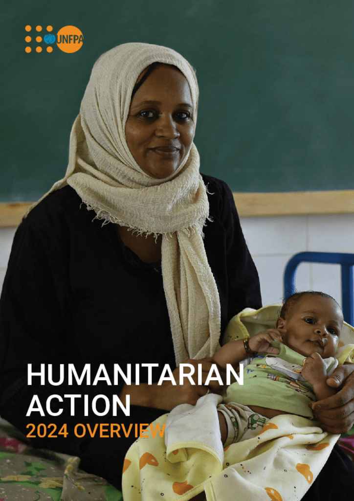 HAO front cover. Woman in white hijab holds baby and smiles