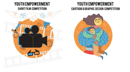 An Illustrated banner advertising the Youth Empowerment Online Cartoon Competition